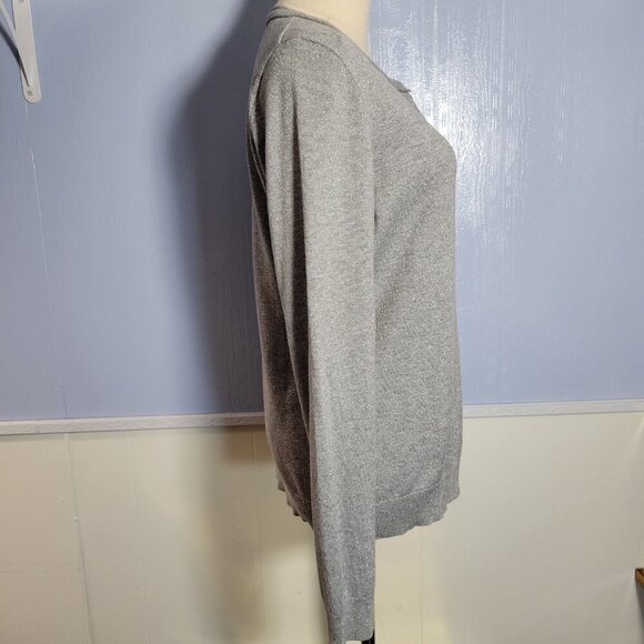 Calvin Klein Medium Light Gray Metallic Classic Lightweight Button Up Sweater - Picture 4 of 10